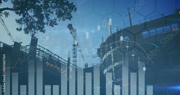 Fototapeta Image of data processing over cityscape