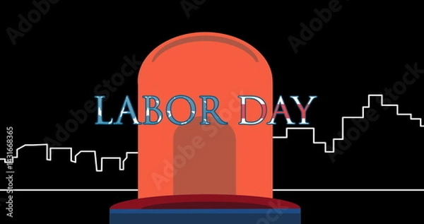 Fototapeta Image of labor day text over lights and cityscape