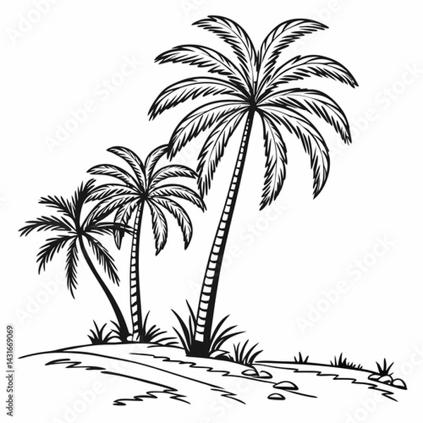 Obraz Palm tree line art vector isolated on white background