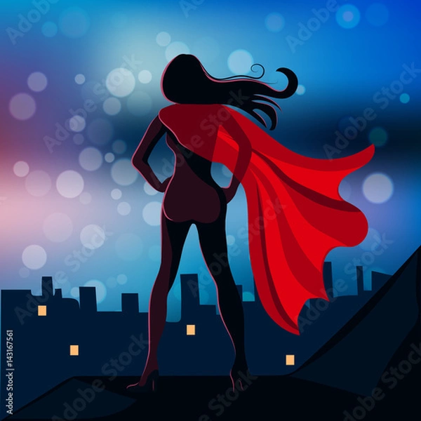 Obraz Illustration of Super Hero Girl in the fly