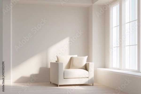 Fototapeta minimalist modern living room with single armchair next to large window