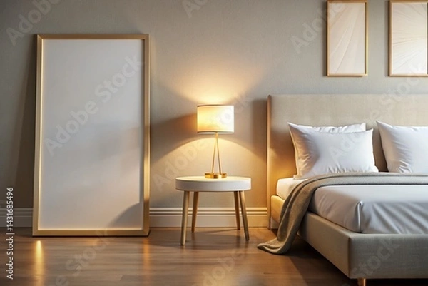 Fototapeta Long Exposure: Golden Bezel Canvas Mockup in Modern Bedroom Interior