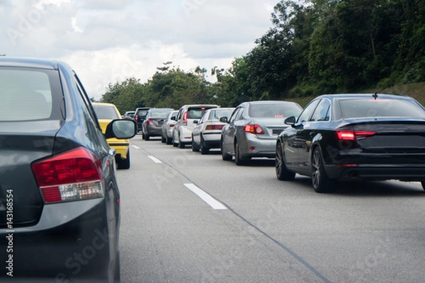 Fototapeta Traffic jam in the middle of the highway