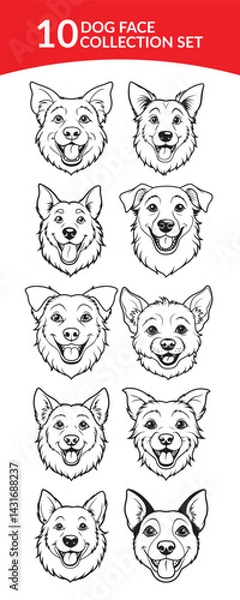 Fototapeta Dog Face Outline Vector Set, Minimalist Dog Expression Collection