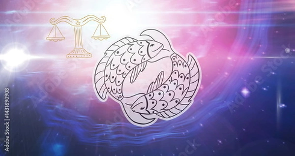 Fototapeta Image of horoscope symbols over blue background