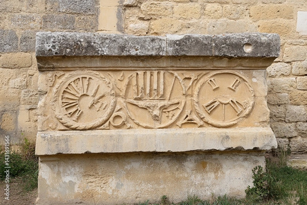 Fototapeta Historical Roman numerals carved in stone depict ancient timekeeping and measurement methods