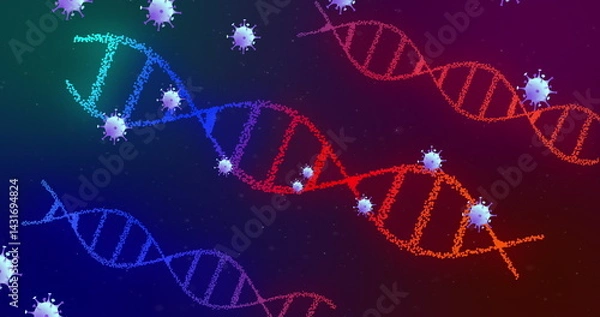 Obraz Image of covid 19 cells moving and dna strands spinning