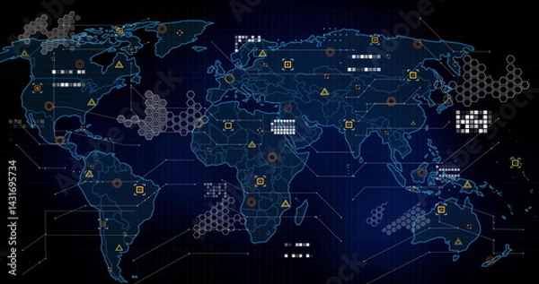 Fototapeta Image of markers and data processing over world map