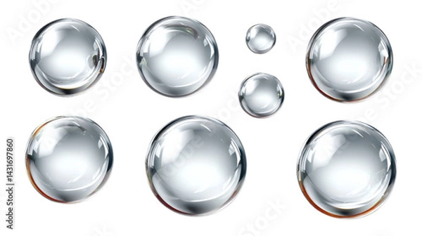 Fototapeta Liquid Spheres: A captivating composition of transparent, liquid spheres. Reflecting the world around, offering a serene view of a clear, clean environment.