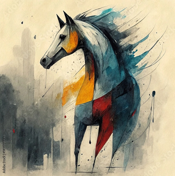 Obraz Abstract horse as a symbol of strength and energy in a bright and emotional artistic interpretation