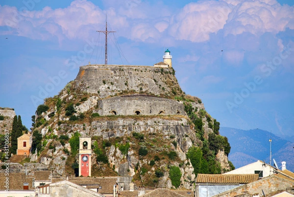 Obraz Old Corfu fortress and clock tower,Corfu city,Greece