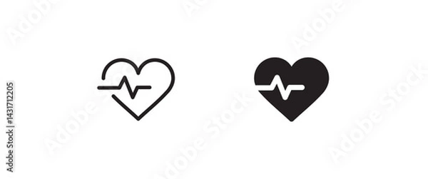 Fototapeta Heartbeat, heart beat, pulse, flat vector icon, medical apps and websites. Editable stroke and flat icons