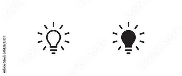 Obraz Light Bulb icon vector set, isolated on white background. Idea sign, solution, thinking concept. Lighting Electric lamp. Electricity, shine. editable stroke and Flat graphic design, Web site