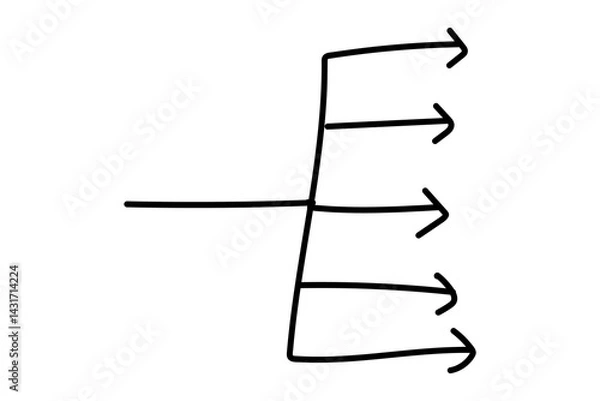 Fototapeta Hand-drawn mind map diagram chart with five arrow components.