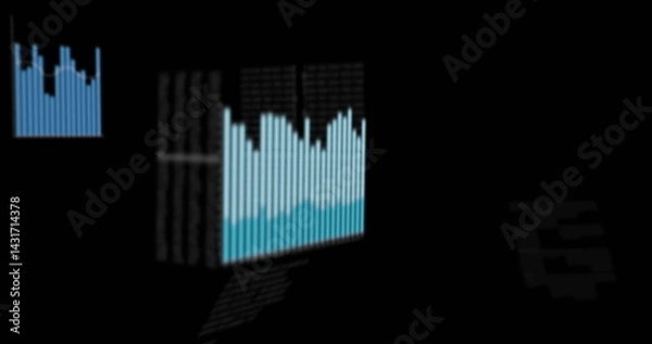 Fototapeta Image of financial data and statistics processing over black background