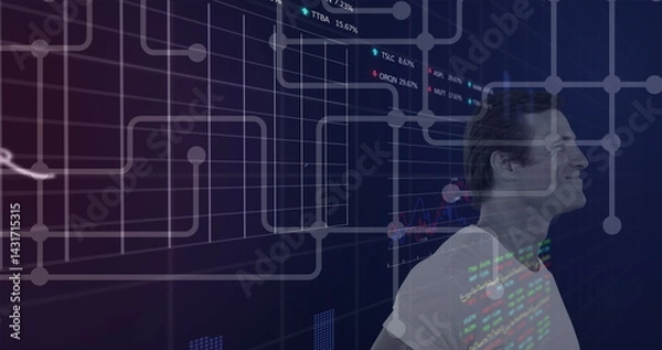 Fototapeta Image of data processing over caucasian man