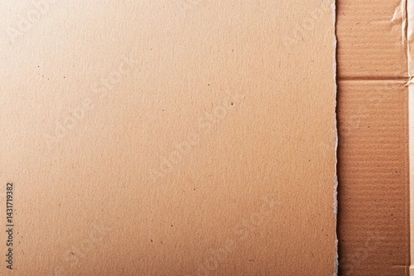 Fototapeta Close-up of a light beige corrugated cardboard sheet.  A section of the cardboard is slightly creased or folded
