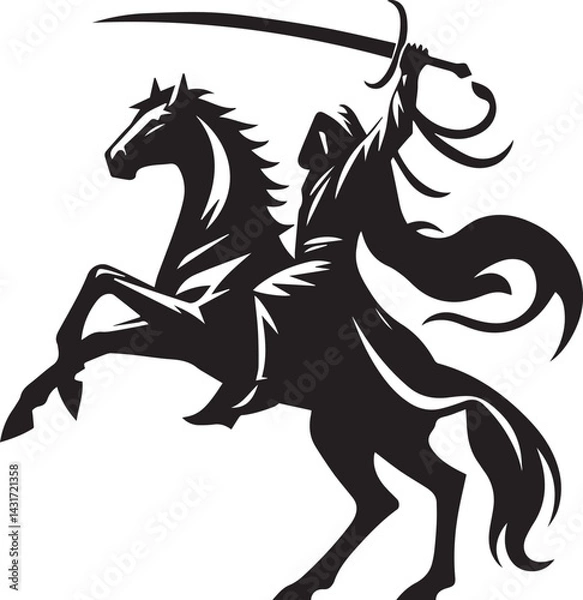 Fototapeta Silhouette of Medieval Warrior on Horse with Sword – Vector Art	