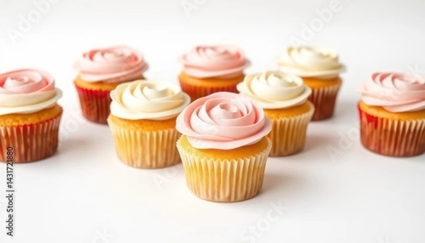 Obraz Delicate cupcakes with rose frosting