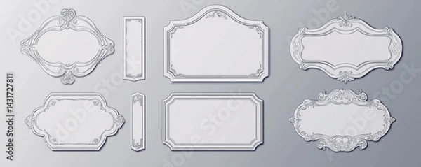 Fototapeta Vintage Frames and Labels Set - Elegant Decorative Elements on Flat Gray Background, Vector Illustration for Branding & Design