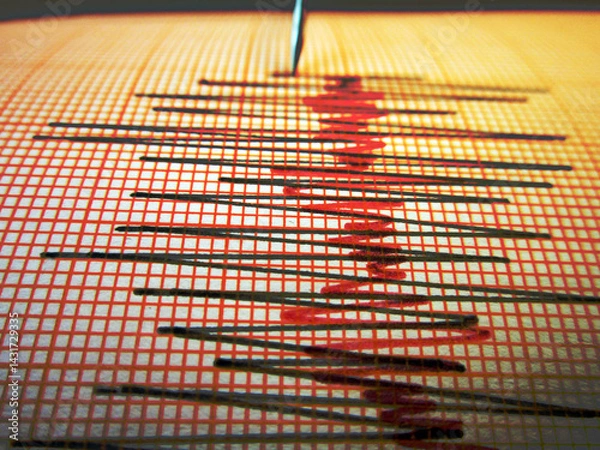 Fototapeta              Seismograph and earthquake. A seismograph that records the seismic activity of an earthquake.                                                 