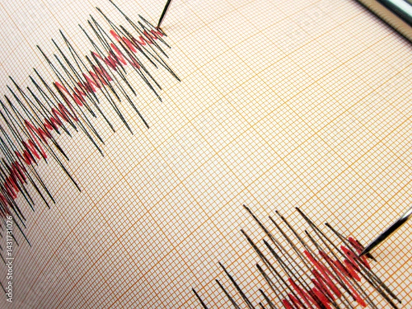 Fototapeta              Seismograph and earthquake. A seismograph that records the seismic activity of an earthquake.                                                 