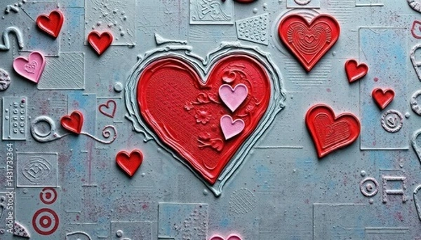 Obraz Abstract heart design. Red and pink hearts on a grey background