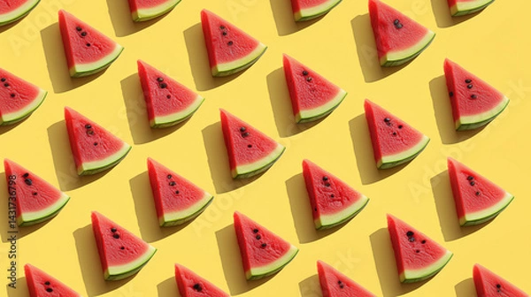 Fototapeta a slice of watermelon pattern on yellow background pop art design, poster design 