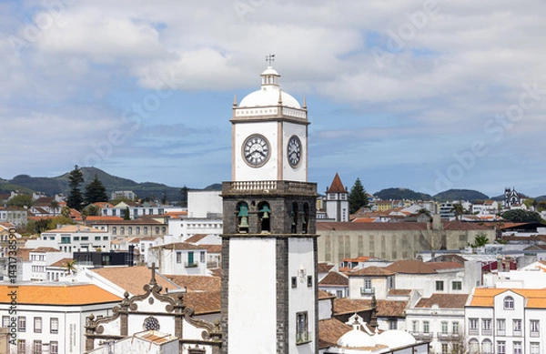 Obraz Parish Church of São Sebastião with clock tower in Ponta Delgada, on the island of São Miguel, Azores, Portugal.