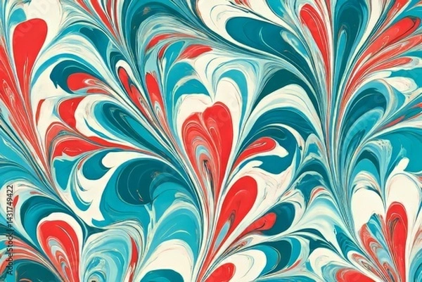 Fototapeta Vibrant swirling patterns of teal, red, and white colors.
