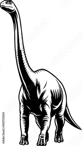 Fototapeta Brontosaurus Standing Logo | Minimalist Flat Vector Art in Black & White for Branding Generative AI