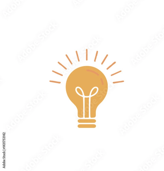 Fototapeta Gold Shining Lightbulb Icon Vector Illustration. Bright filled graphic symbol representing idea, creativity, innovation, energy, success, and solution. Modern yellow lamp pictogram isolated on white