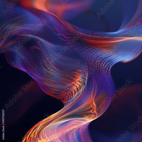 Fototapeta twisting ripple curve, glowing thread, background