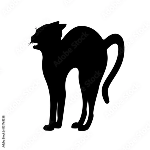 Obraz Silhouette of an aggressive cat that hisses, isolated on a white background.Vector illustration of a pet.
