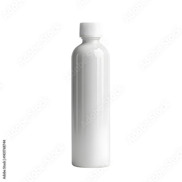 Fototapeta A sleek, empty white bottle standing upright on a clean surface, perfect for showcasing minimalist packaging design