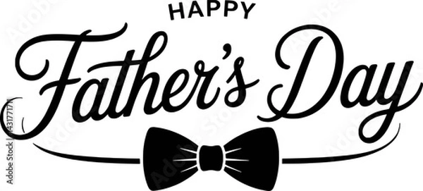 Fototapeta Black and white happy fathers day text with bow tie illustration