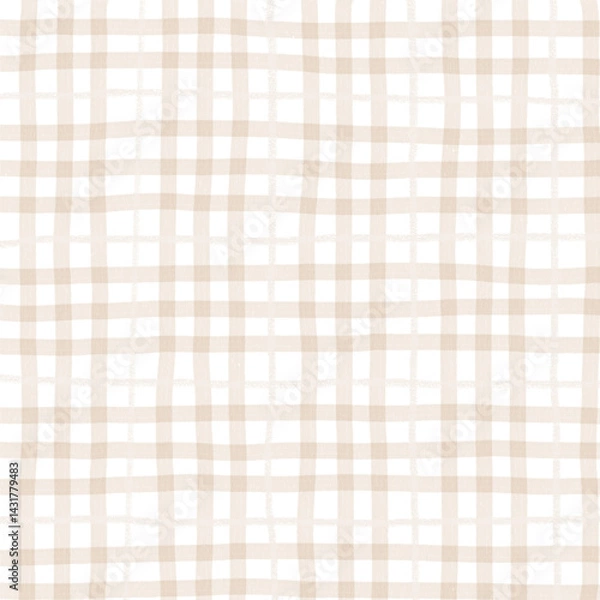 Fototapeta Brown Beige Plaid Tartan Gingham Check Hand Drawn Background Pattern Overlay
