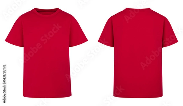 Fototapeta Red t shirt design isolated on white background. Blank Shirt template and mockup, for your logo. Two T-Shirt front and back view with short sleeve