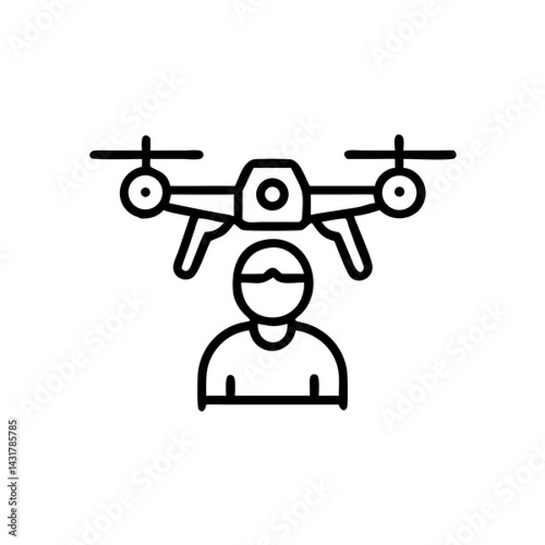 Fototapeta Focused drone pilot controlling quadcopter, minimal outline design