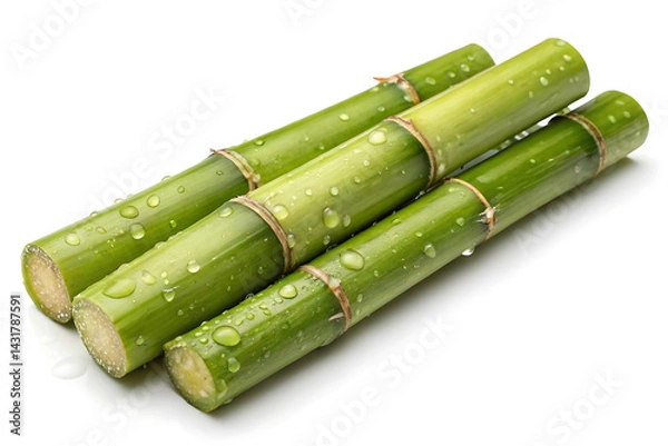 Fototapeta Fresh Sugarcane Stalks on White Background High-Res Agricultural Image.
