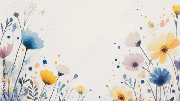 Fototapeta Elegant wedding invitation card background . Minimal hand painted watercolor Chamomile flowers texture template background. Design for wedding, vip cover, poster, rsvp moderncard.Valentine's Day