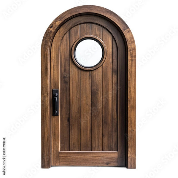 Obraz Elegant Dark Walnut Arched Door with Round Porthole for Modern Home Architecture and Interior Design Inspirations