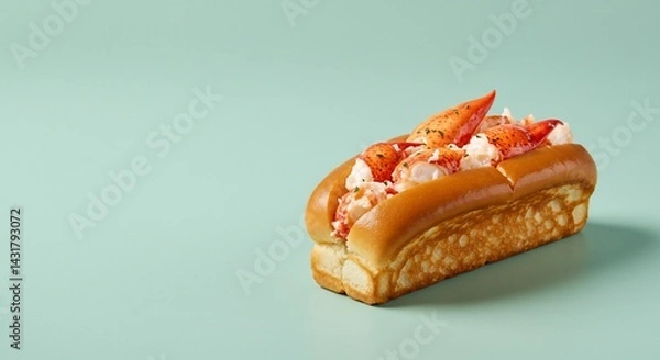 Fototapeta Delicious lobster roll filled with fresh lobster meat on a blue surface