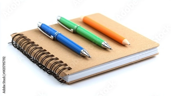 Fototapeta High resulation image of recycled Paper Notebooks With Eco. Friendly Pens. Isolated on a white background. Cutout PNG.