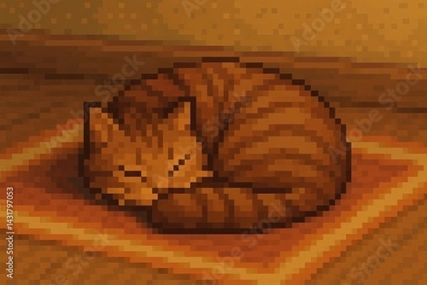 Obraz Pixelated cat sleeping on a small carpet in a cozy and warm atmosphere