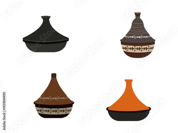 Fototapeta The Moroccan ceramic tagine set features a conical lid and intricate designs and is used to slow cook flavorful North African dishes.