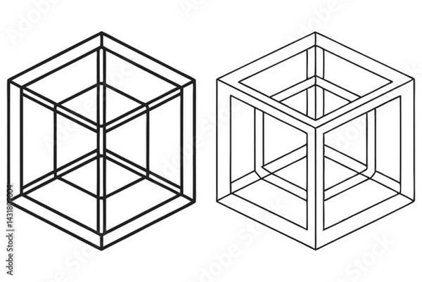 Fototapeta Two Isometric Cubes Shape Outline with Transparent Background, Geometric Design