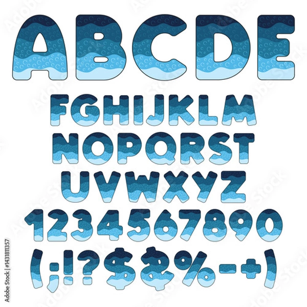 Obraz Font, alphabet, letter, number from layers with bubbles. Isolated vector objects on white background.