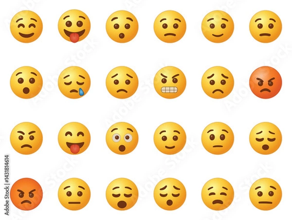 Obraz Set of emoticons, emoji isolated on white background, vector illustration.