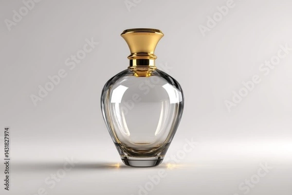 Fototapeta Elegant glass perfume bottle mockup with glossy reflections on a white background